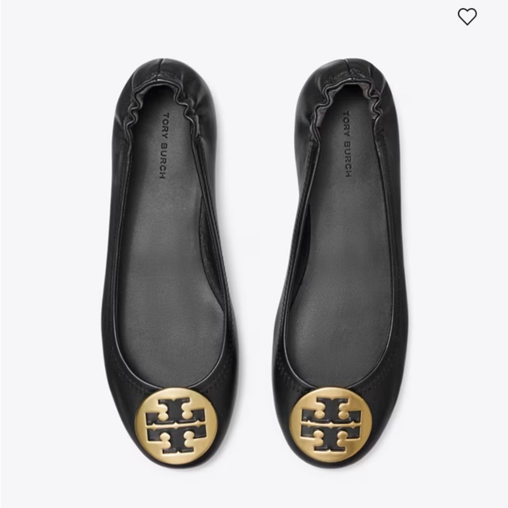 Tory Burch Minnie Travel Ballet Black and Gold Flats